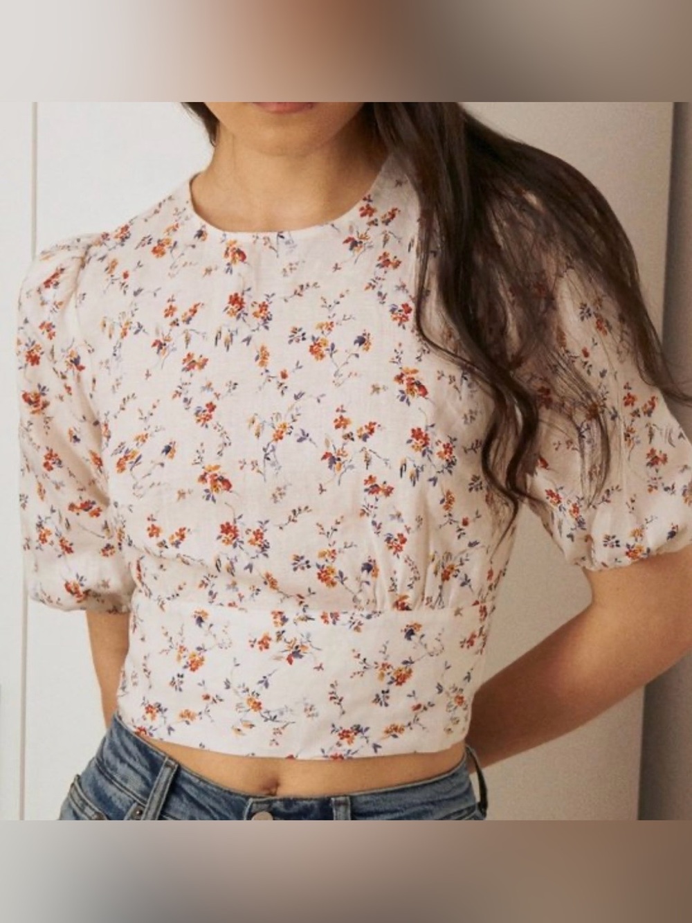 Reformation Seychelles Floral Linen Crop Top Size M Cottage Core Feminine Chic